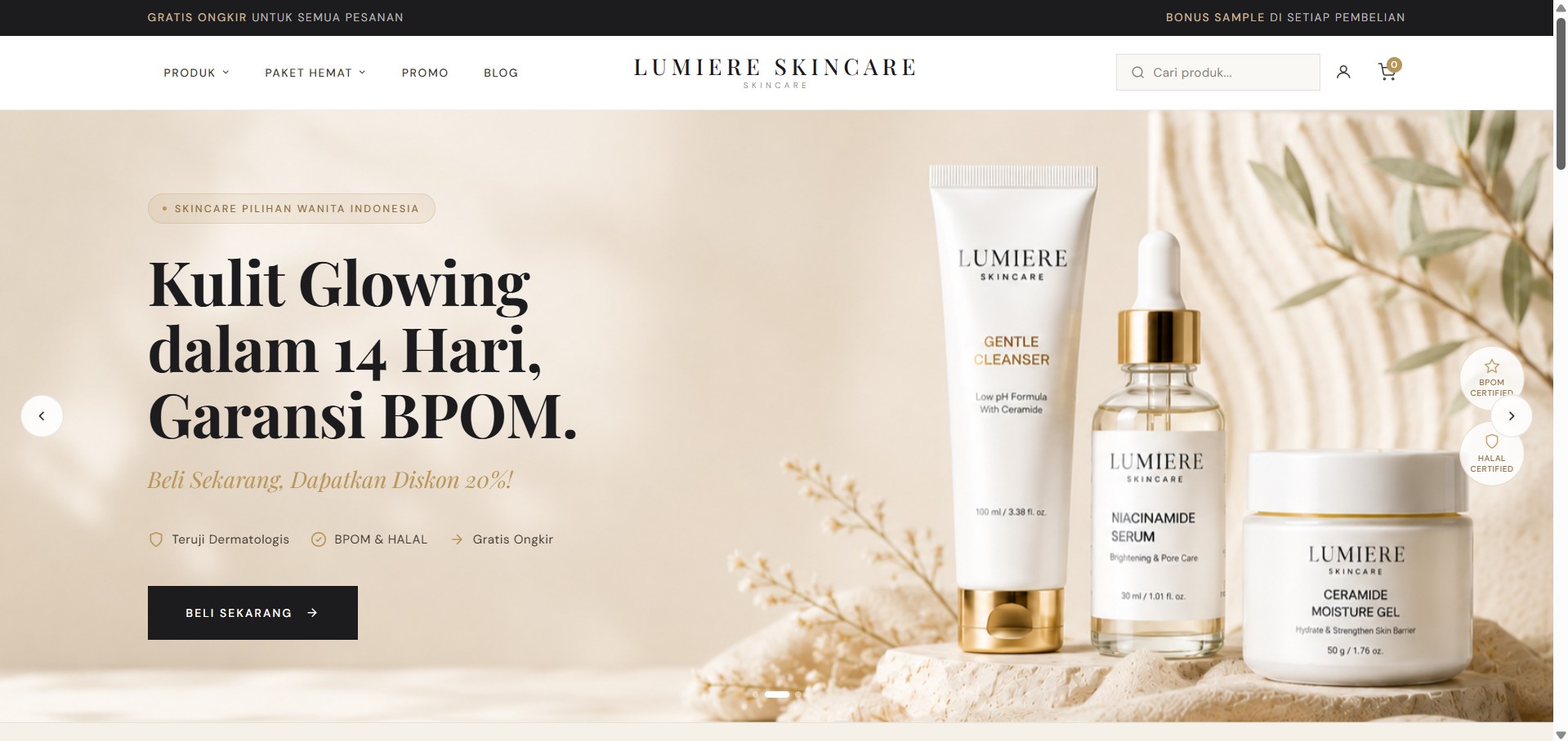 Website E-Commerce Lumiere Skincare