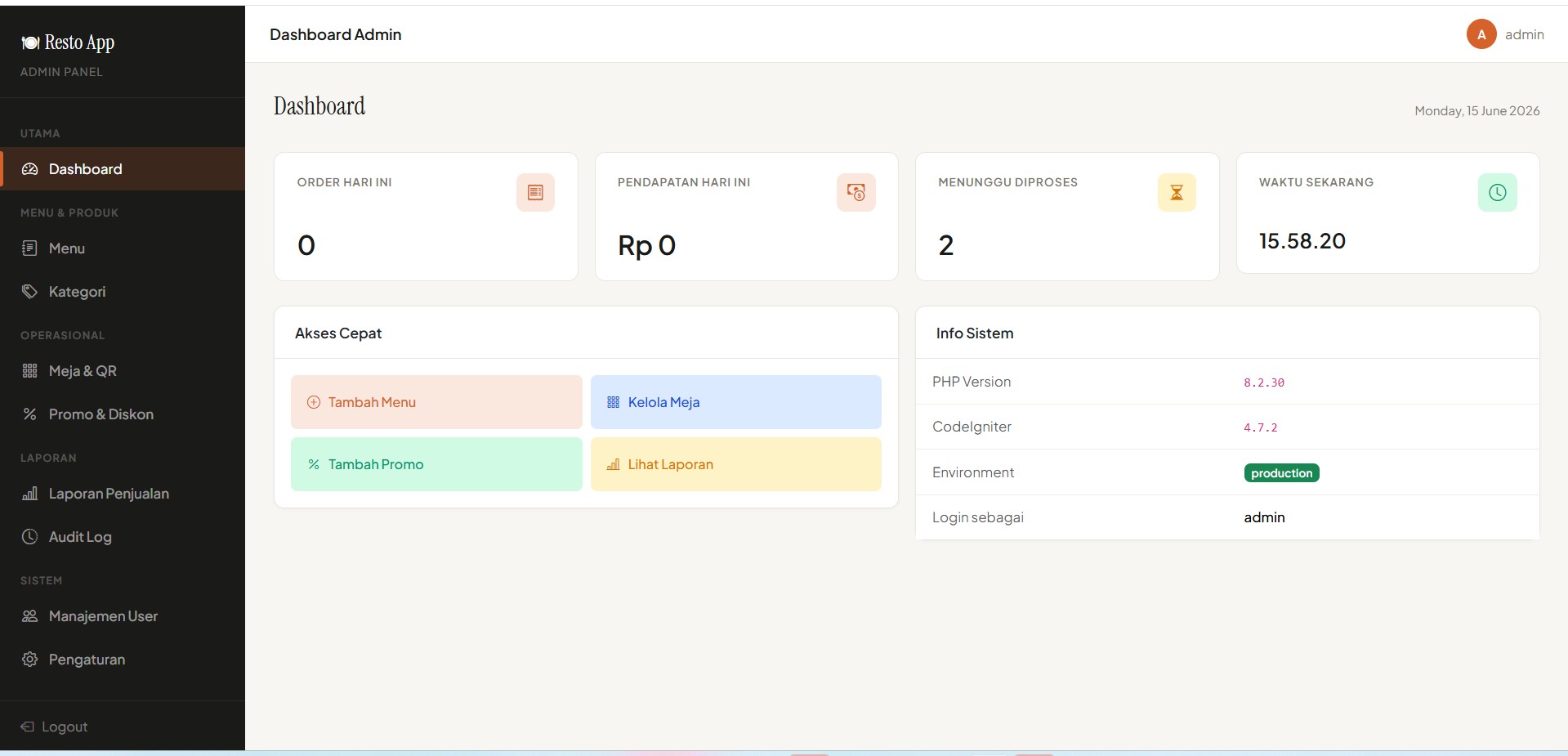 Sistem Manajemen Restoran & Dashboard Admin