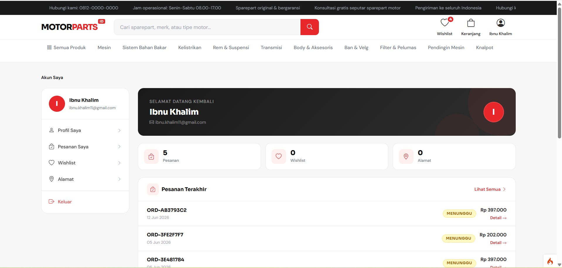  Website E-Commerce Sparepart Motor & Marketplace Suku Cadang