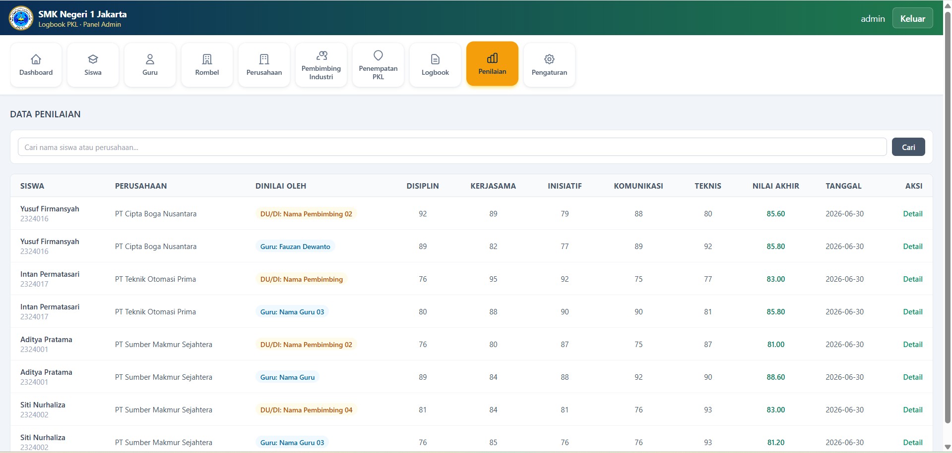   Website Sistem Logbook PKL Sekolah