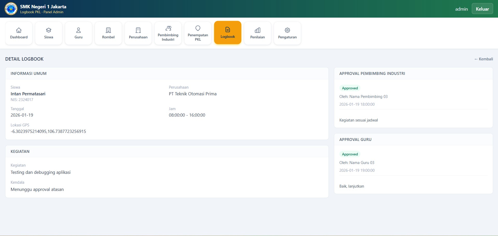   Website Sistem Logbook PKL Sekolah